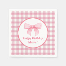Pink Bow Gingham Napkin 