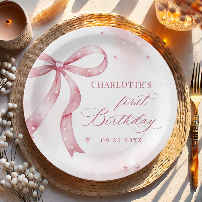 Pink Bow Girl 1. Geburtstag Party Pappteller (Von Creator hochgeladen)