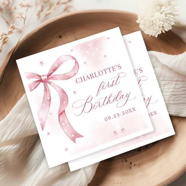 Pink Bow Girl 1. Geburtstag Party Serviette (Von Creator hochgeladen)