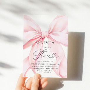 Pink Bow Girl 3. Geburtstag Einladung