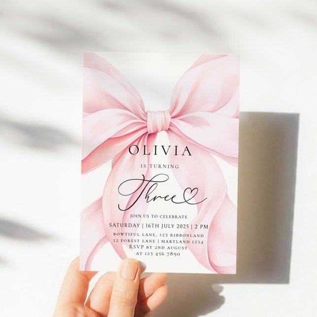 Pink Bow Girl 3. Geburtstag Einladung (Von Creator hochgeladen)