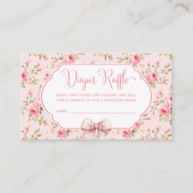 Pink Bow Girl Baby Dusche Windeln Raffelumschließu Begleitkarte (Vorderseite)