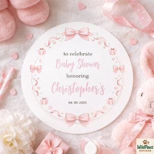 Pink Bow Girl Baby Shower – Eine süße und lustige  Runder Aufkleber