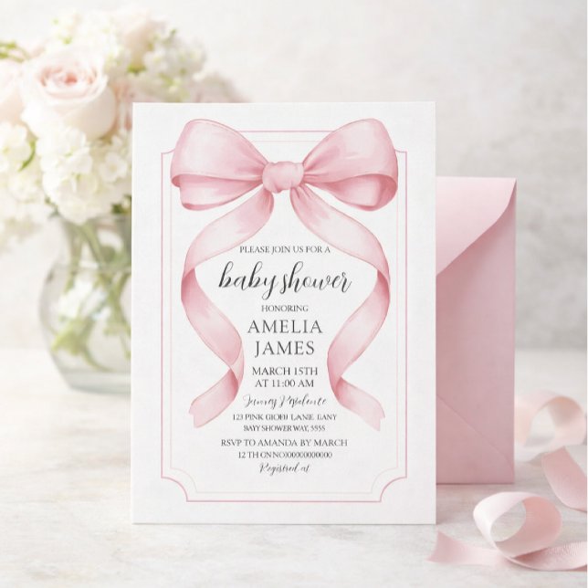 Pink Bow Girl Baby Shower  Einladung (Von Creator hochgeladen)