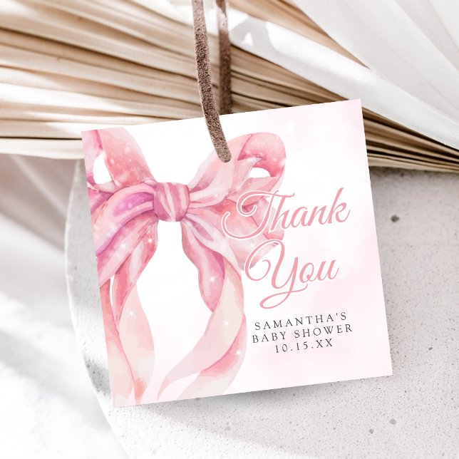 Pink Bow Girl Baby Shower Geschenkanhänger (Pink Bow Coquette Girl Baby Shower Favor Tags)
