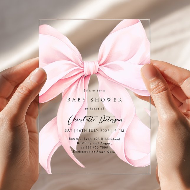 Pink Bow Girl Baby Shower Invitation Acryleinladungen (Von Creator hochgeladen)