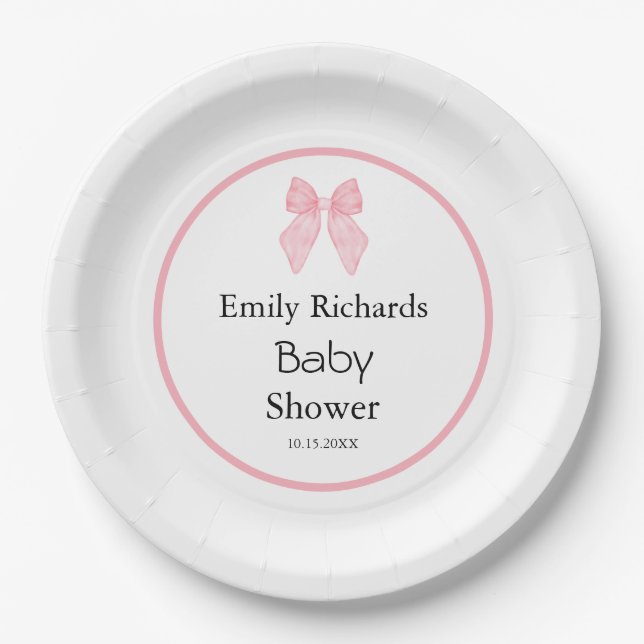 Pink Bow Girl Baby Shower  Pappteller (Vorderseite)