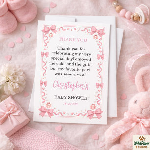 Pink Bow Girl Baby Shower – Süße und lustige Party Dankeskarte