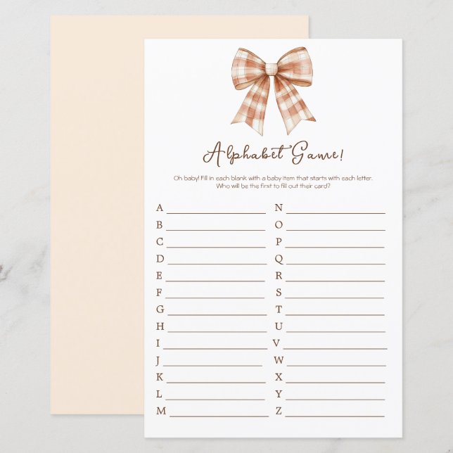 Pink Bow Girl Babydusche Alphabet (Vorne/Hinten)