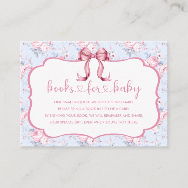 Pink Bow Girl Babydusche Bücher für Baby Begleitkarte (Vorderseite)