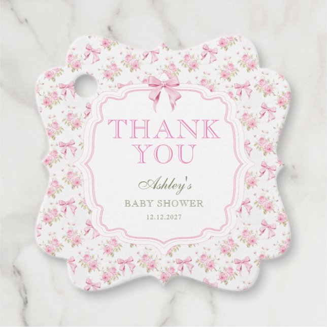 Pink Bow Girl Babydusche Danke Geschenkanhänger (Vorderseite)