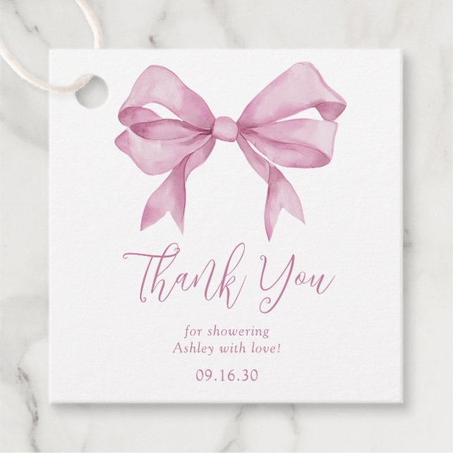 Pink Bow Girl Babydusche Danke Geschenkanhänger (Vorderseite)
