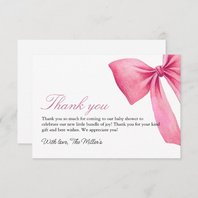 Pink Bow Girl Babydusche Dankeskarte (Vorne/Hinten)