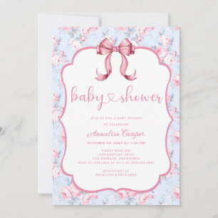 Pink Bow Girl Babydusche Einladung