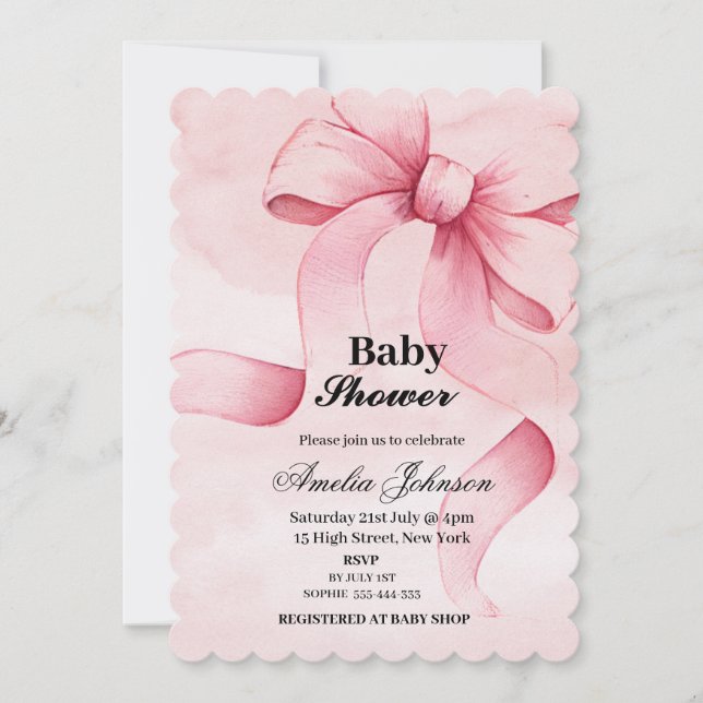 Pink Bow Girl Babydusche Einladung (Vorderseite)