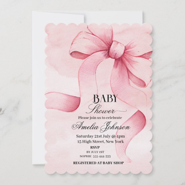 Pink Bow Girl Babydusche Einladung (Vorderseite)
