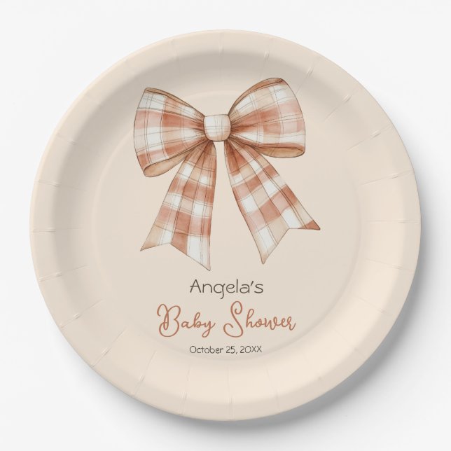 Pink Bow Girl Babydusche Pappteller (Vorderseite)