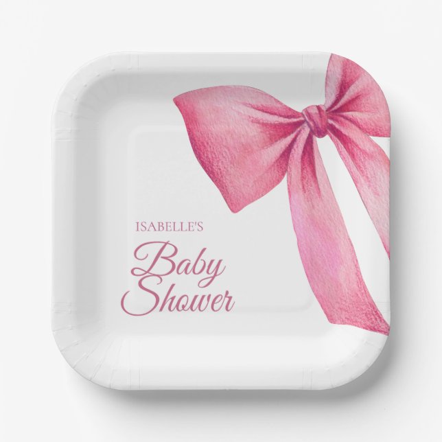 Pink Bow Girl Babydusche Pappteller (Vorderseite)