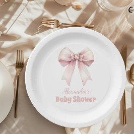 Pink Bow Girl Babydusche Pappteller