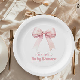 Pink Bow Girl Babydusche Pappteller