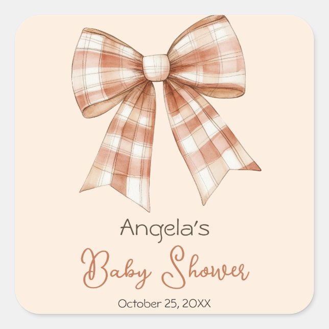 Pink Bow Girl Babydusche Quadratischer Aufkleber (Vorderseite)