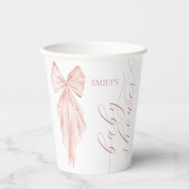 Pink Bow Girl Babydusche Ribbon Minimal Pappbecher