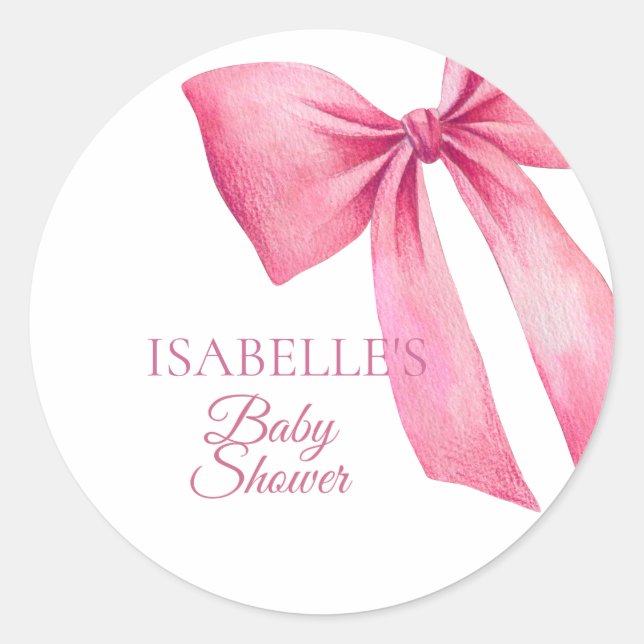Pink Bow Girl Babydusche Runder Aufkleber (Vorderseite)