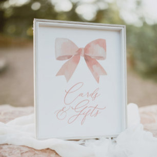 Pink Bow Girl Babyduschkarten und Geschenkschild Poster