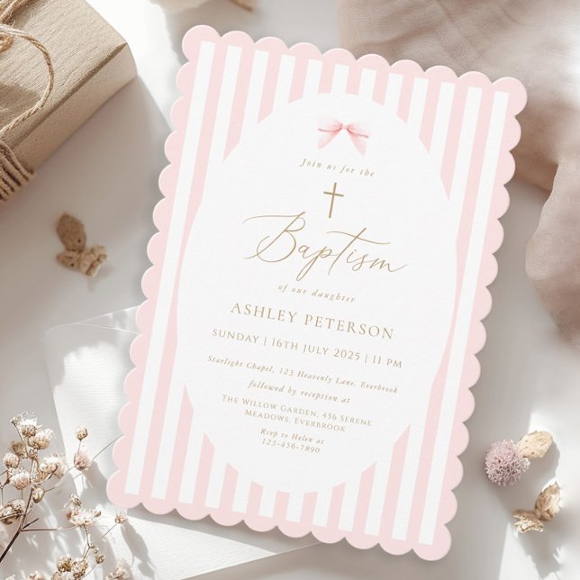 Pink Bow Girl Baptism Invitation (Créateur téléchargé)