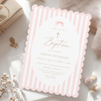 Pink Bow Girl Baptism Invitation Einladung