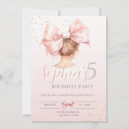 Pink Bow Girl Birthday Einladung Preppy Watercolo