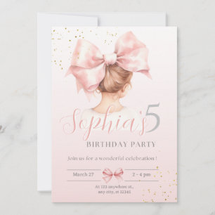 Pink Bow Girl Birthday Einladung Preppy Watercolo