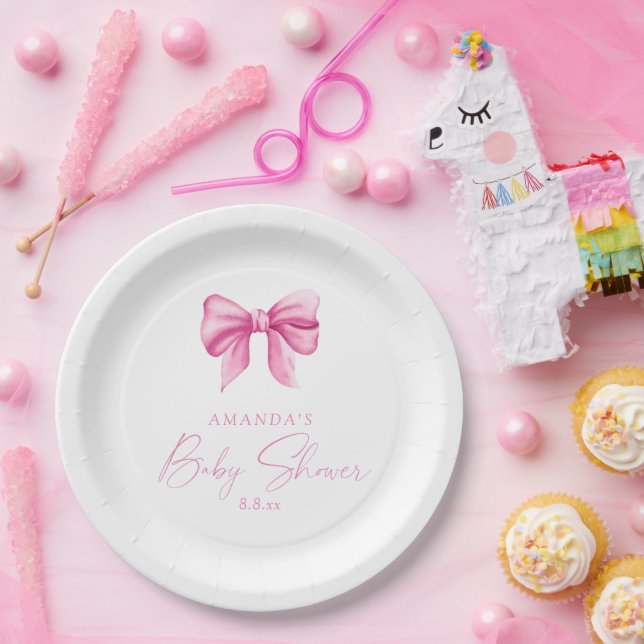 PINK BOW Girl Dusche Pappteller (Party)