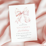 Pink Bow Girl Erster Geburtstag Einladung<br><div class="desc">Delikate elegante Rosa Bow Erstgeburt Einladung für Mädchen</div>
