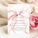 Pink Bow Girl Erster Geburtstag Einladung<br><div class="desc">Einladung von Pink Bow Girl zum ersten Geburtstag</div>