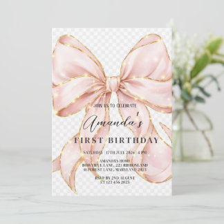 Pink Bow Girl First Birthday Einladung
