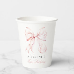 Pink Bow Girl First Birthday Paper Cup Pappbecher