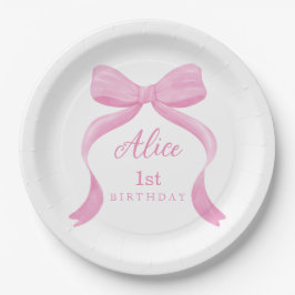 Pink Bow Girl First Birthday Pappteller