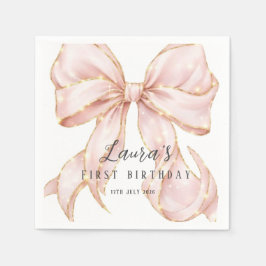 Pink Bow Girl First Birthday Party  Serviette