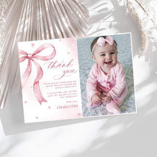 Pink Bow Girl Geburtstagsparty Dankeskarte