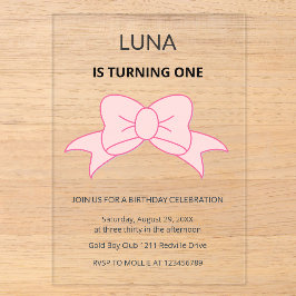 Pink Bow Girl Kids 1st Birthday  Acryleinladungen