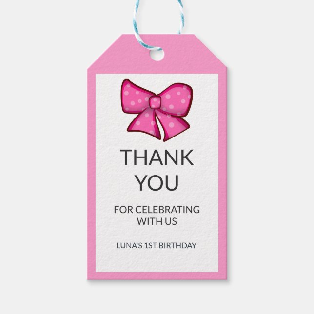 Pink Bow Girl Kids 1st Birthday  Geschenkanhänger (Vorderseite)