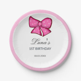Pink Bow Girl Kids 1st Birthday Pappteller