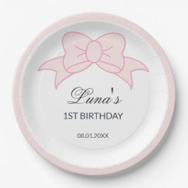 Pink Bow Girl Kids 1st Birthday  Pappteller