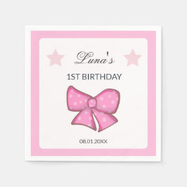 Pink Bow Girl Kids 1st Birthday Serviette