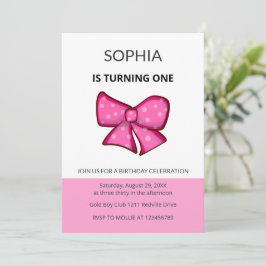 Pink Bow Girl Kids First Birthday Einladung