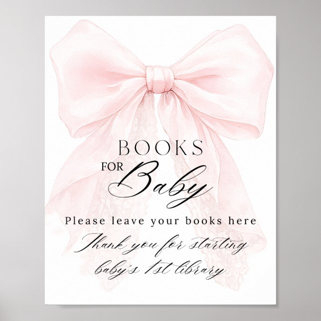 Pink Bow Girl Modern Baby Shower Book Request Poster (Vorne)