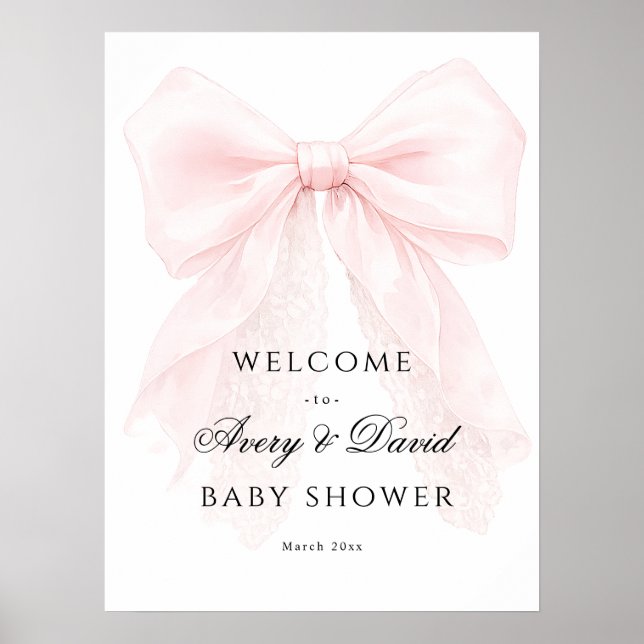 Pink Bow Girl Modern Baby Shower  Poster (Vorne)