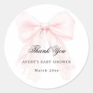 Pink Bow Girl Modern Baby Shower  Runder Aufkleber