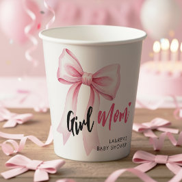 Pink Bow Girl Mom Ribbon Cute Baby Shower Pappbecher